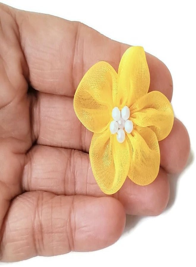 DaSync SYNC Yellow Flowers Decoration Craft Patches for Clothes 25 Pieces Artificial Blouse Hair Jewellery Imitation Dresses Dupatta Suits, Sarees Gowns Flower - Image 3